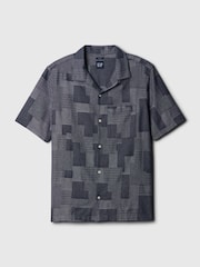Gap Blue Cotton Patchwork Short Sleeve Resort Shirt - Image 4 of 4