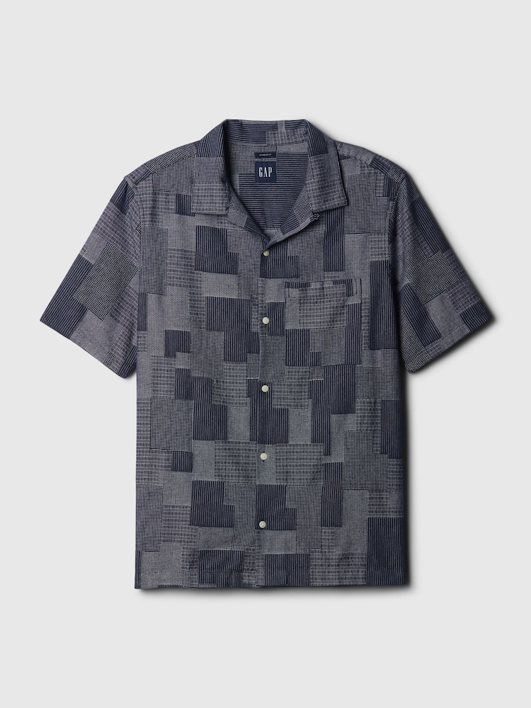 Gap Blue Cotton Patchwork Short Sleeve Resort Shirt - Image 4 of 4