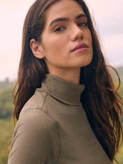 Green Long Sleeve Ribbed Roll Neck Top - Image 1 of 4