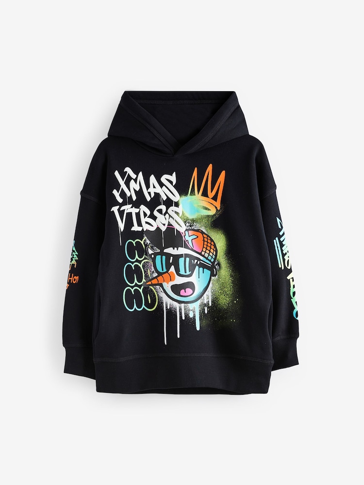 Black Snowman Christmas Graphic 100% Cotton Hoodie (3-16yrs) - Image 1 of 4