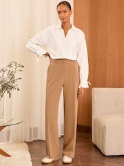 Love & Roses Camel Petite High Waist Wide Leg Tailored Trousers - Image 3 of 4