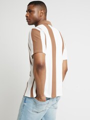 River Island Brown Regular Fit Short Sleeve Stripe 100% Cotton Shirt - Image 3 of 4