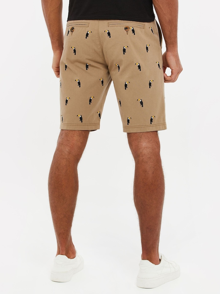 Threadbare Brown 100% Cotton Embroidered Chino Shorts - Image 2 of 4