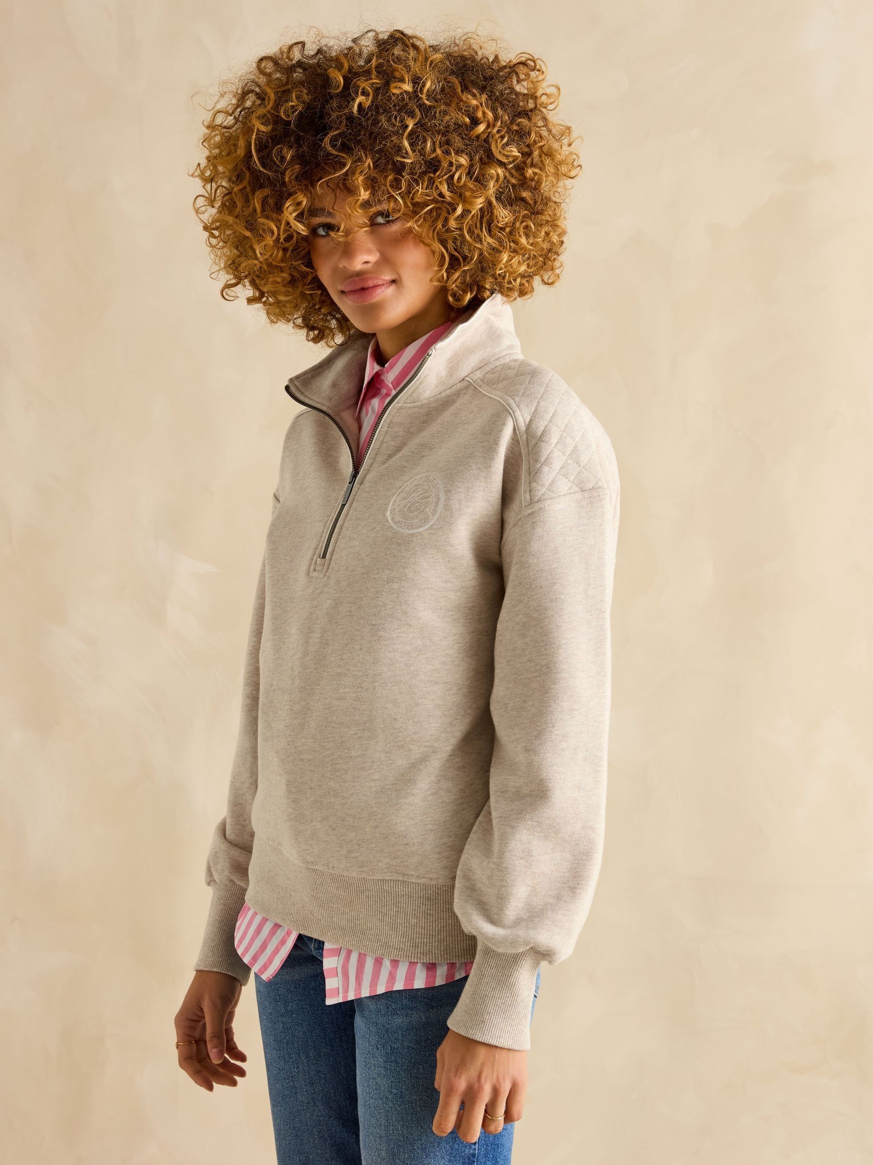 Joules Racquet Cream Cotton Marl Half Zip Sweatshirt