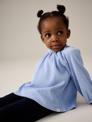 Blue Long Sleeve Gathered Neck Blouse (3mths-7yrs) - Image 3 of 6