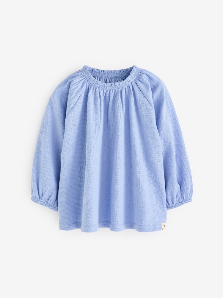 Blue Long Sleeve Gathered Neck Blouse (3mths-7yrs) - Image 4 of 6