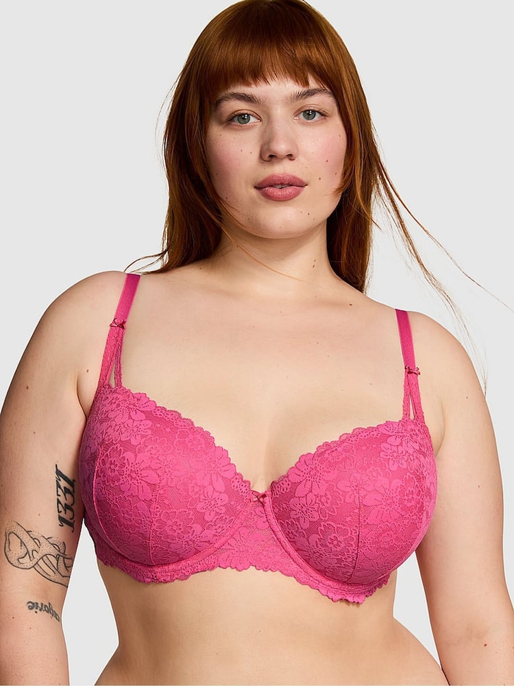 Roze met rozen - Victoria's Secret PINK - Balconette-push-upbeha met kant - Image 1 of 3