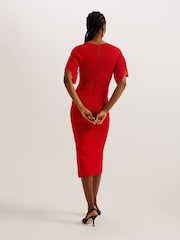Ted Baker Red Raelea Rib Engineered Bodycon Midi Dress - Image 2 of 5