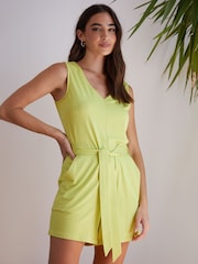 Threadbare Green Jersey Sleeveless Belted Playsuit - Image 1 of 4