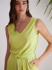 Threadbare Green Jersey Sleeveless Belted Playsuit - Image 4 of 4