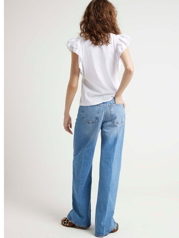 River Island White Broderie Frill Sleeve 100% Cotton Top - Image 2 of 4