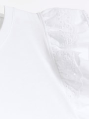 River Island White Broderie Frill Sleeve 100% Cotton Top - Image 4 of 4
