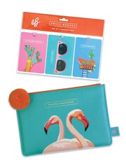 Emily Brooks Flamingo Pouch & Set of 3 Luggage Tags Set - Image 1 of 3