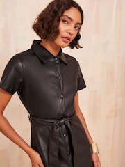 Friends Like These Black Faux Leather Midi Shirt Dress - Image 2 of 4