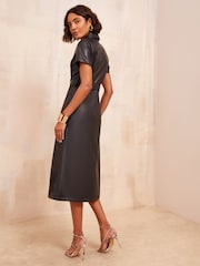 Friends Like These Black Faux Leather Midi Shirt Dress - Image 4 of 4