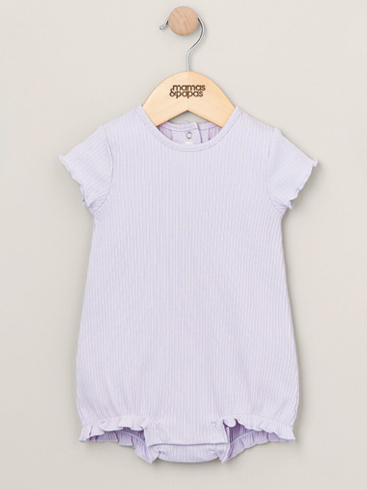Mamas & Papas Purple Organic 100% Cotton Rib Heather Frill Romper - Image 1 of 2