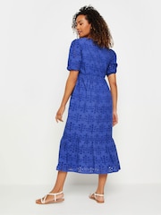 M&Co Blue 100% Cotton Button Front Broderie Dress - Image 3 of 5
