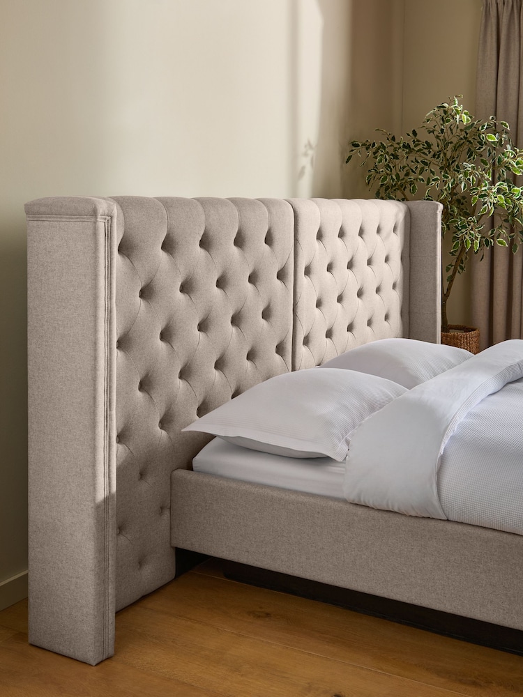 Wool Blend Natural Stone Grayson Upholstered Hotel Ottoman Storage Bed Frame - Image 2 of 7