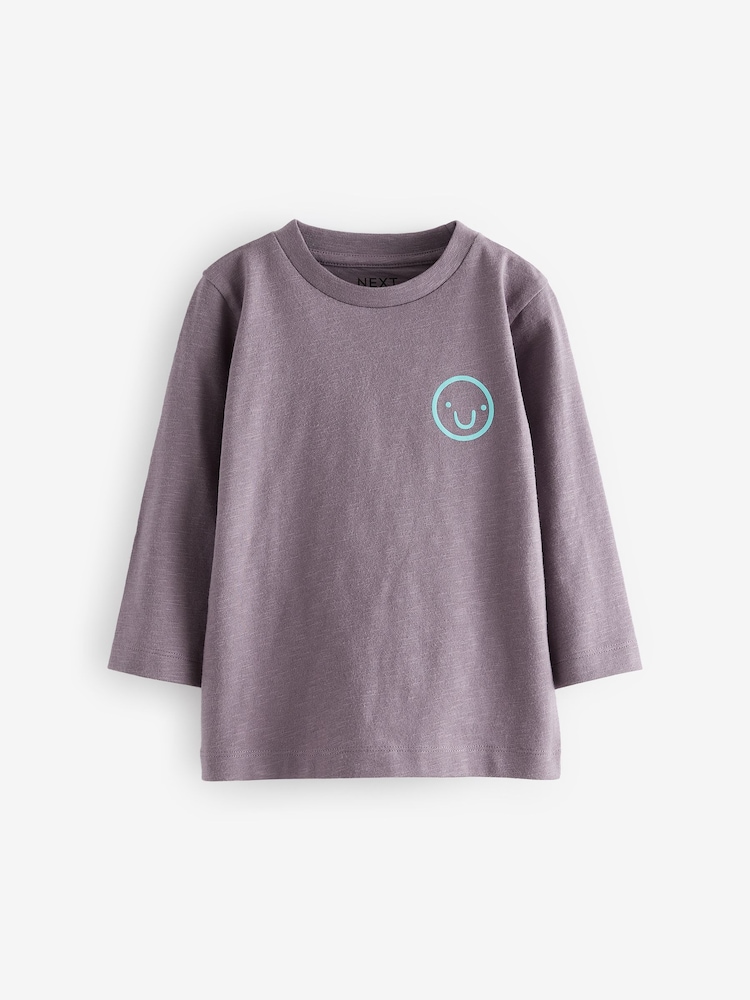 Lilac Purple Face Long Sleeves Semi Plain T-Shirt (3mths-7yrs) - Image 1 of 3