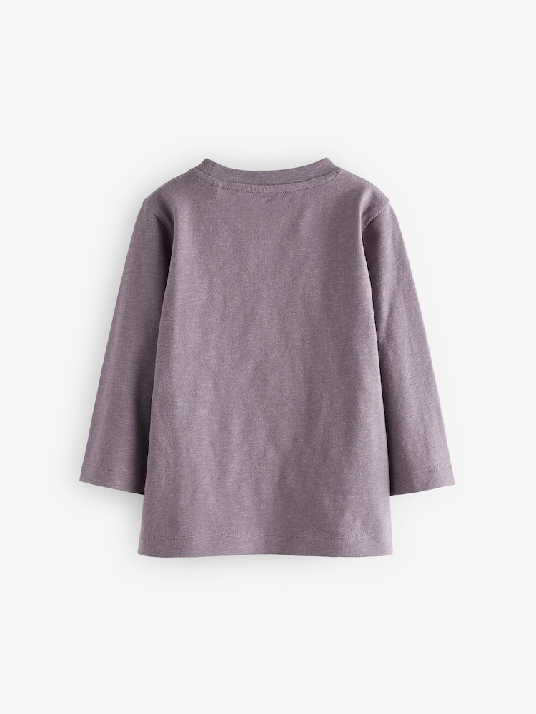 Lilac Purple Face Long Sleeves Semi Plain T-Shirt (3mths-7yrs) - Image 2 of 3