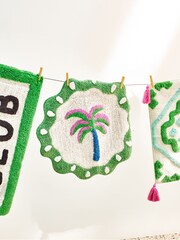 Oliver Bonas Green Palm Tree Round Scallop Bathmat - Image 1 of 4