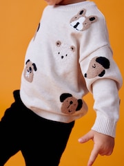 Ecru Marl Dogs 100% Cotton Crew Neck Jumper (3mths-7yrs) - Image 3 of 7