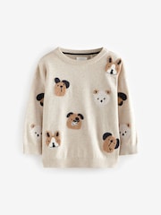 Ecru Marl Dogs 100% Cotton Crew Neck Jumper (3mths-7yrs) - Image 4 of 7