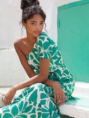 Friends Like These Green Floral One Shoulder Summer Printed Maxi Dress - Image 2 of 4