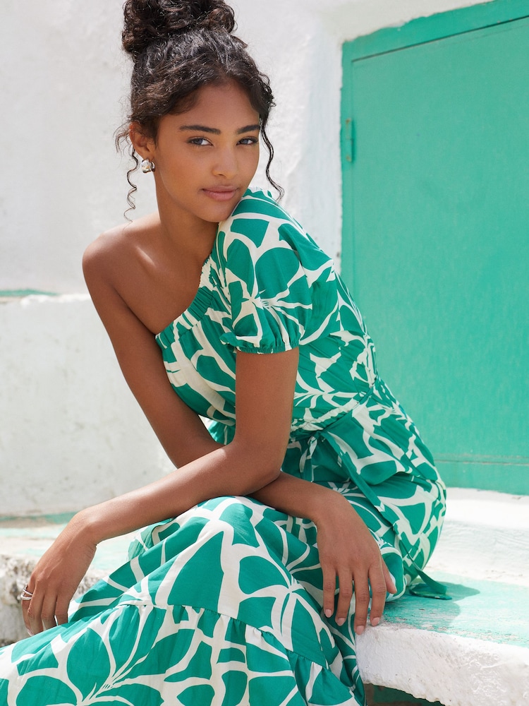 Friends Like These Green Floral One Shoulder Summer Printed Maxi Dress - Image 2 of 4