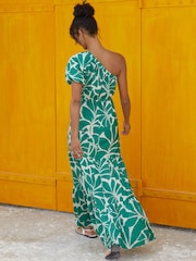 Friends Like These Green Floral One Shoulder Summer Printed Maxi Dress - Image 3 of 4