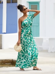 Friends Like These Green Floral One Shoulder Summer Printed Maxi Dress - Image 4 of 4