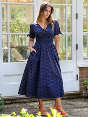 Pour Moi Blue Amanda Fuller Bust Broderie Tiered Midaxi Dress - Image 1 of 4