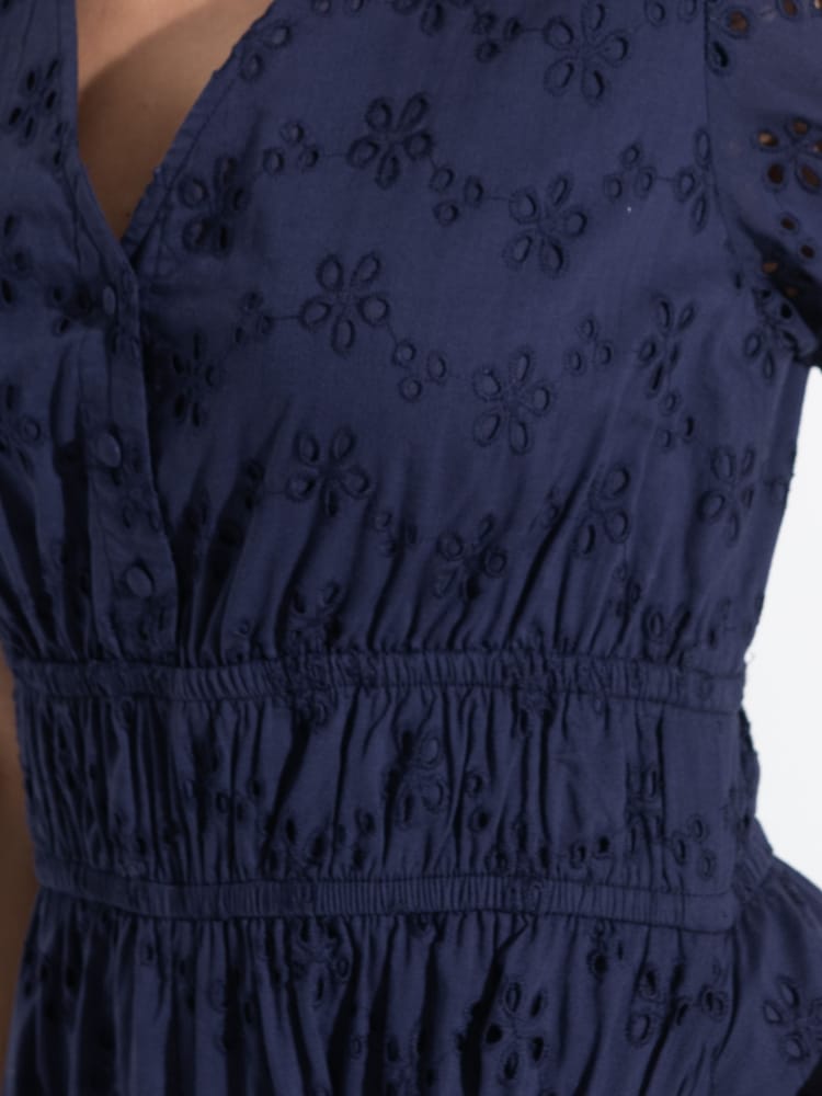 Pour Moi Blue Amanda Fuller Bust Broderie Tiered Midaxi Dress - Image 2 of 4