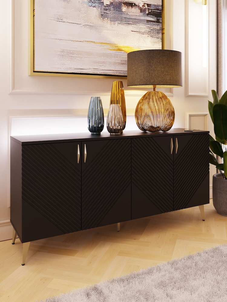 Frank Olsen Midnight Black AVA Four Door Smart Sideboard - Image 1 of 9