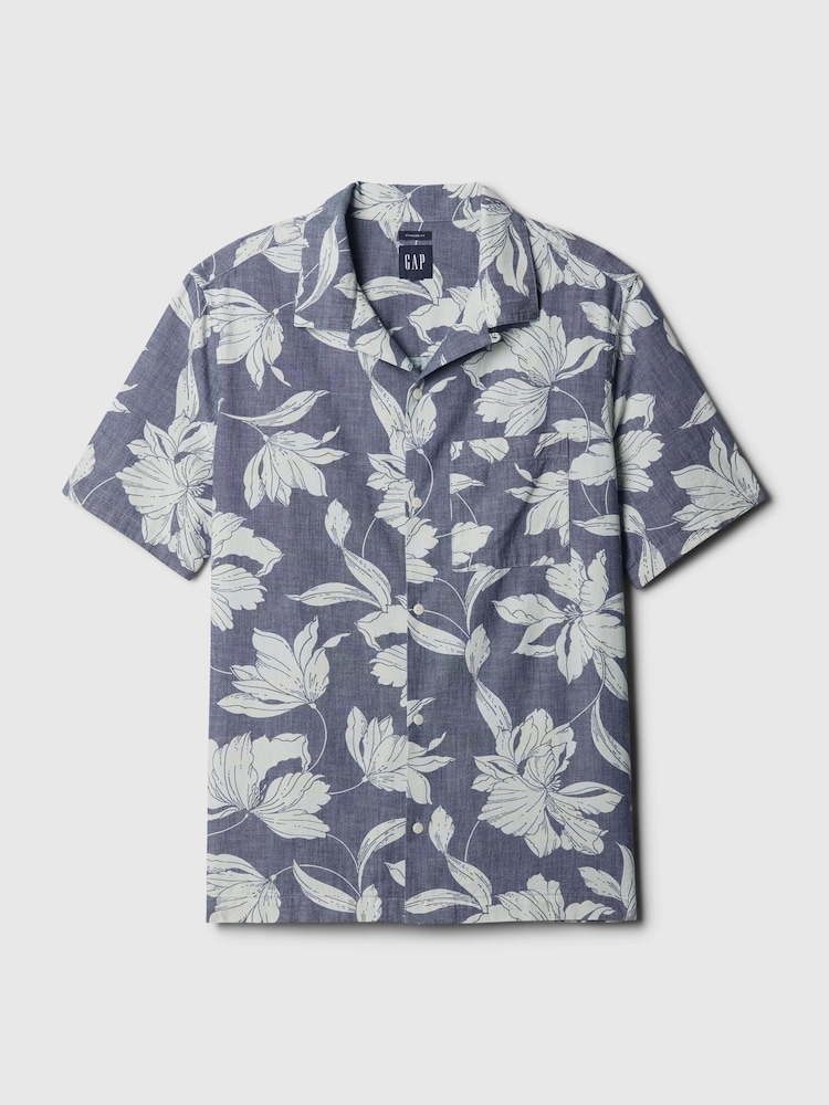 GAP Blue Chambray Resort Floral Shirt - Image 4 of 4 GAP Blue Chambray Resort Floral Shirt - Image 4 of 4
