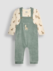 JoJo Maman Bébé Green Giraffe Appliqué Dungarees & Print Top Set - Image 1 of 8