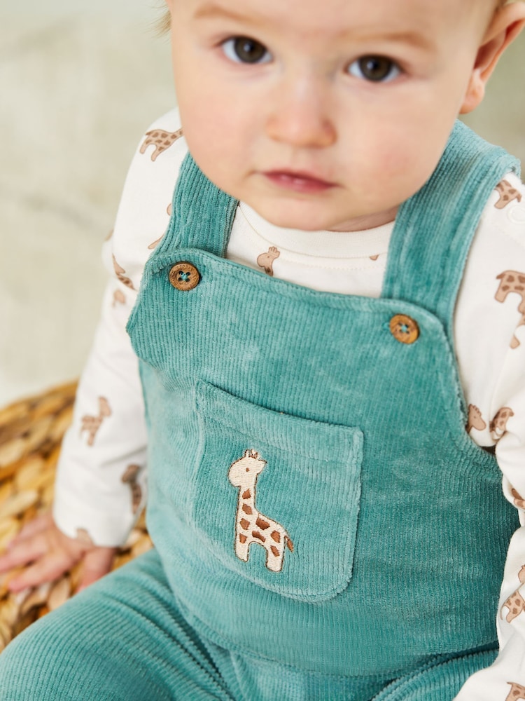 JoJo Maman Bébé Green Giraffe Appliqué Dungarees & Print Top Set - Image 8 of 8