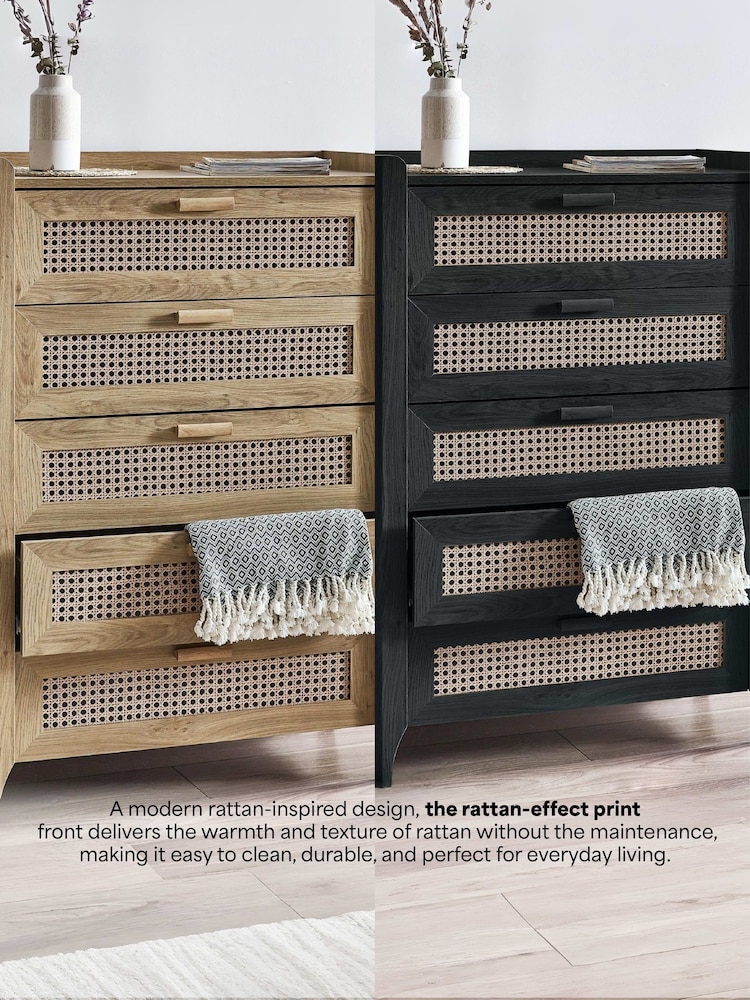 Julian Bowen Brown Sydney Faux Rattan 5 Drawer Chest - Image 8 of 8