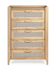 Julian Bowen Oak Effect Sydney Rattan Print 5 Drawer Chest - Image 9 of 9