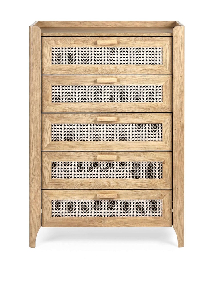 Julian Bowen Oak Effect Sydney Rattan Print 5 Drawer Chest - Image 9 of 9 Julian Bowen Oak Effect Sydney Rattan Print 5 Drawer Chest - Image 9 of 9