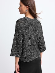 Black Sparkle Sequin Mesh Knitted Half Sleeve Jumper - Image 4 of 9