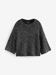 Black Sparkle Sequin Mesh Knitted Half Sleeve Jumper - Image 6 of 9