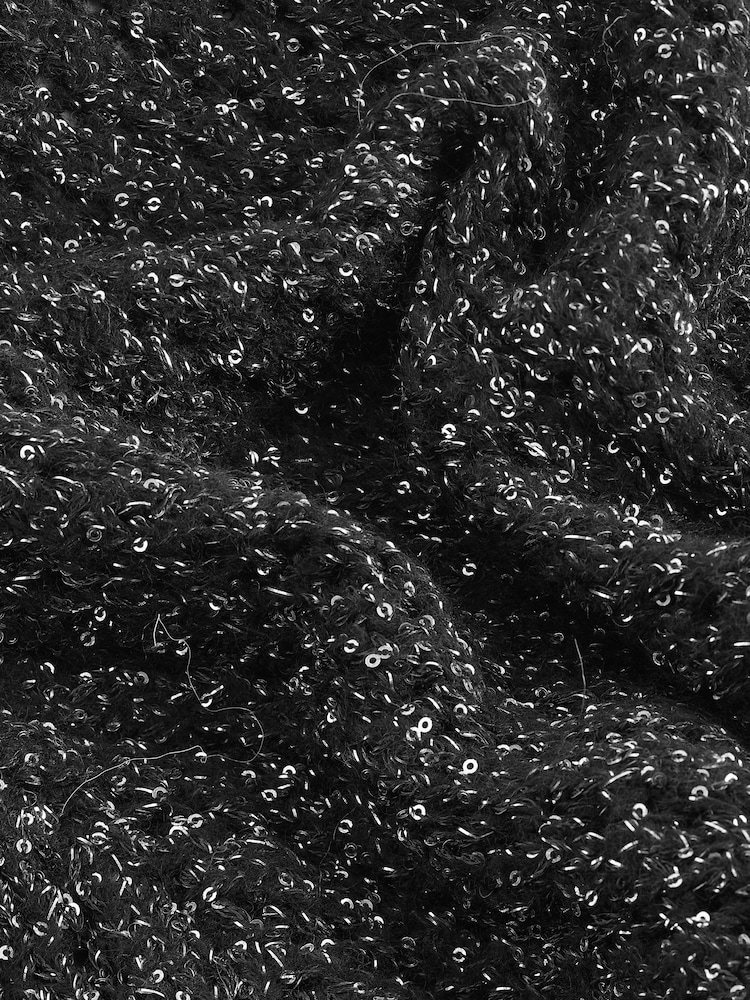 Black Sparkle Sequin Mesh Knitted Half Sleeve Jumper - Image 9 of 9