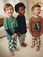 Green/Black/Rust Checkerboard 3 Pack Oversized Pyjamas (9mths-10yrs) - Image 1 of 13