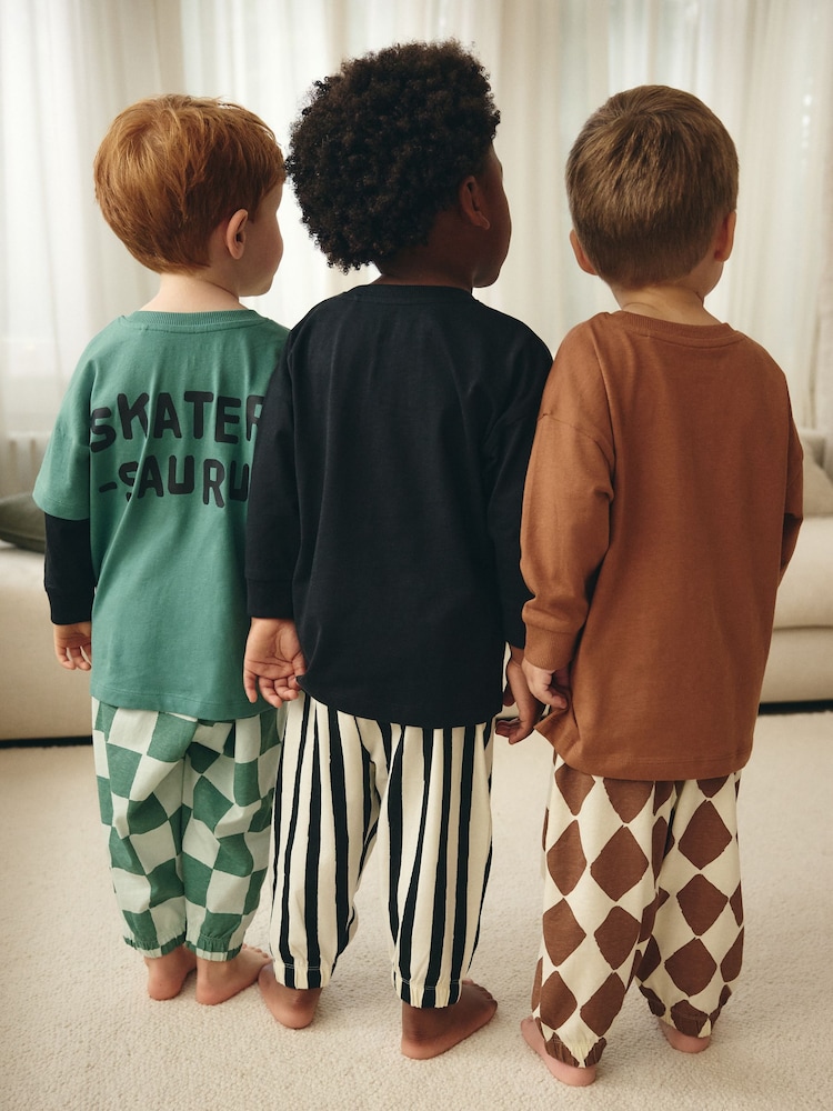 Green/Black/Rust Checkerboard 3 Pack Oversized Pyjamas (9mths-10yrs) - Image 2 of 13
