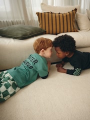 Green/Black/Rust Checkerboard 3 Pack Oversized Pyjamas (9mths-10yrs) - Image 3 of 13