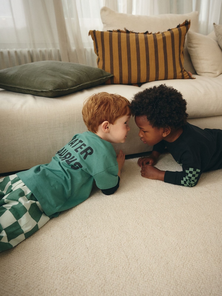 Green/Black/Rust Checkerboard 3 Pack Oversized Pyjamas (9mths-10yrs) - Image 3 of 13