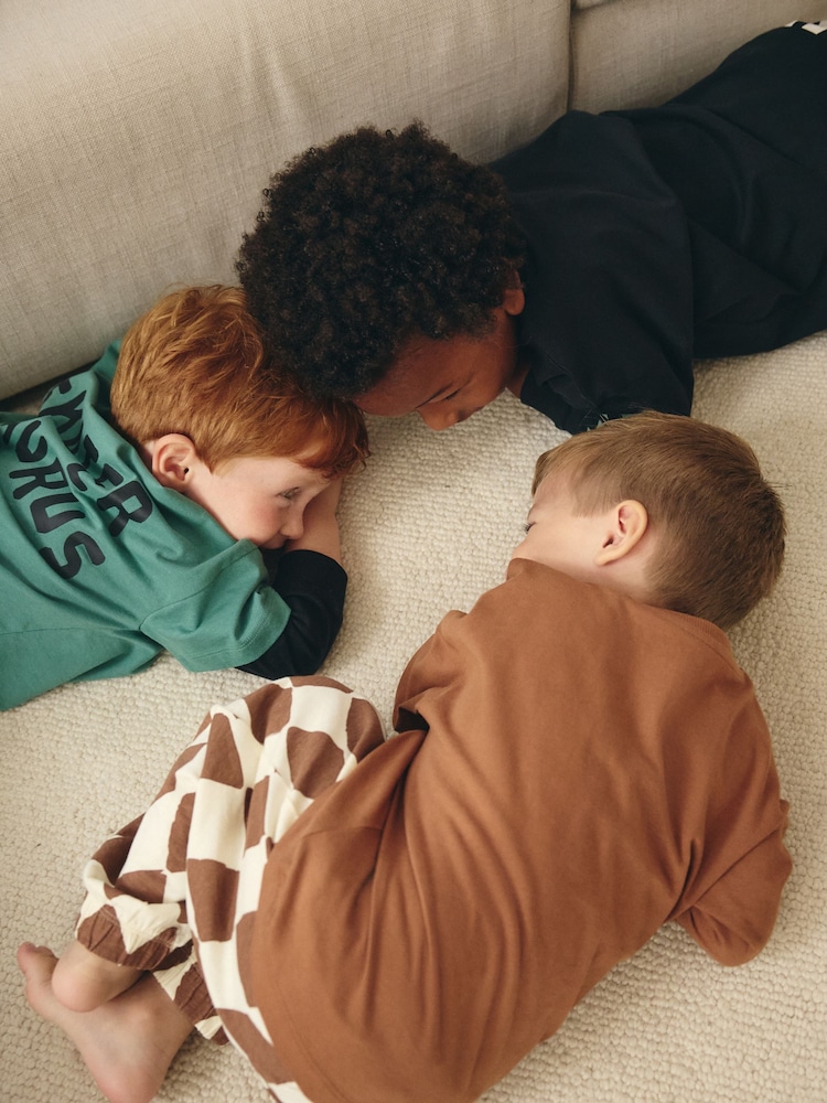 Green/Black/Rust Checkerboard 3 Pack Oversized Pyjamas (9mths-10yrs) - Image 4 of 13