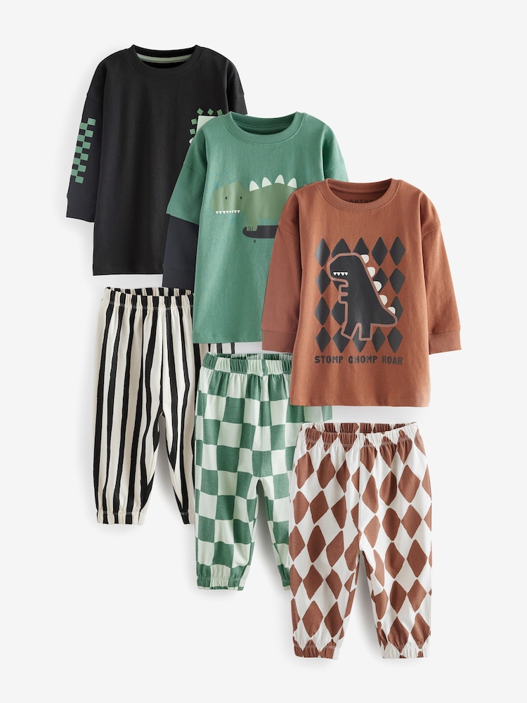 Green/Black/Rust Checkerboard 3 Pack Oversized Pyjamas (9mths-10yrs) - Image 5 of 13