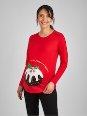 JoJo Maman Bébé Red Maternity Christmas Pudding Cotton Top - Image 1 of 4